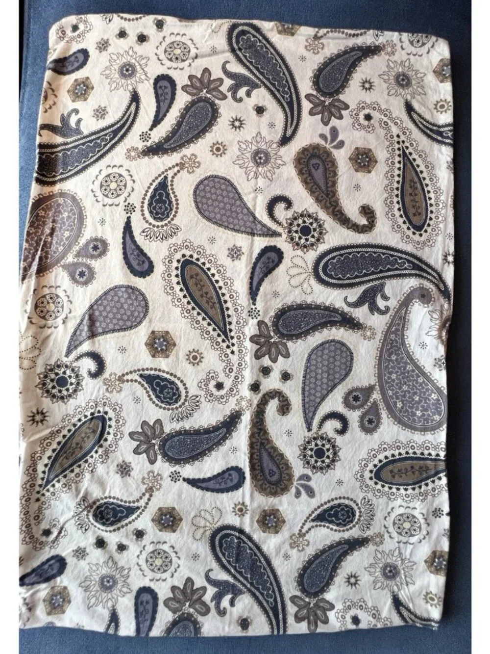 Pair IKEA SOTBLOMSTER Pillowcases BLUE TAN BROWN PAISLEY MEDALLION 100% Cotton